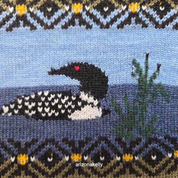 NWT *SOLD OUT* Men's L.L. Bean Merino Wool Sweater LOONS Lake Maine Bird - Picture 9 of 9